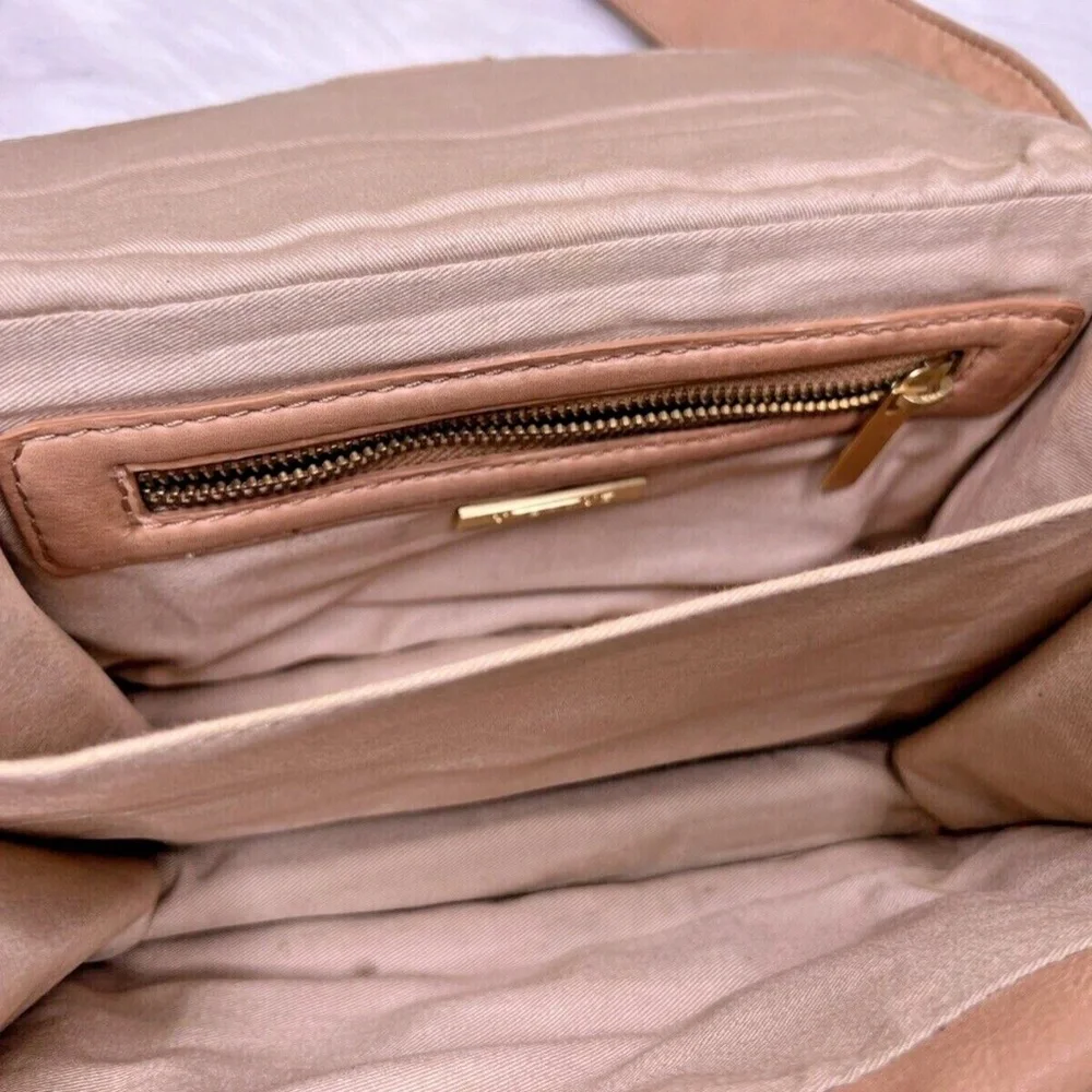 Uterque Natural Tan Brown Leather Front Buckle Small Satchel Purse Shoulder Bag - Picture 9 of 12